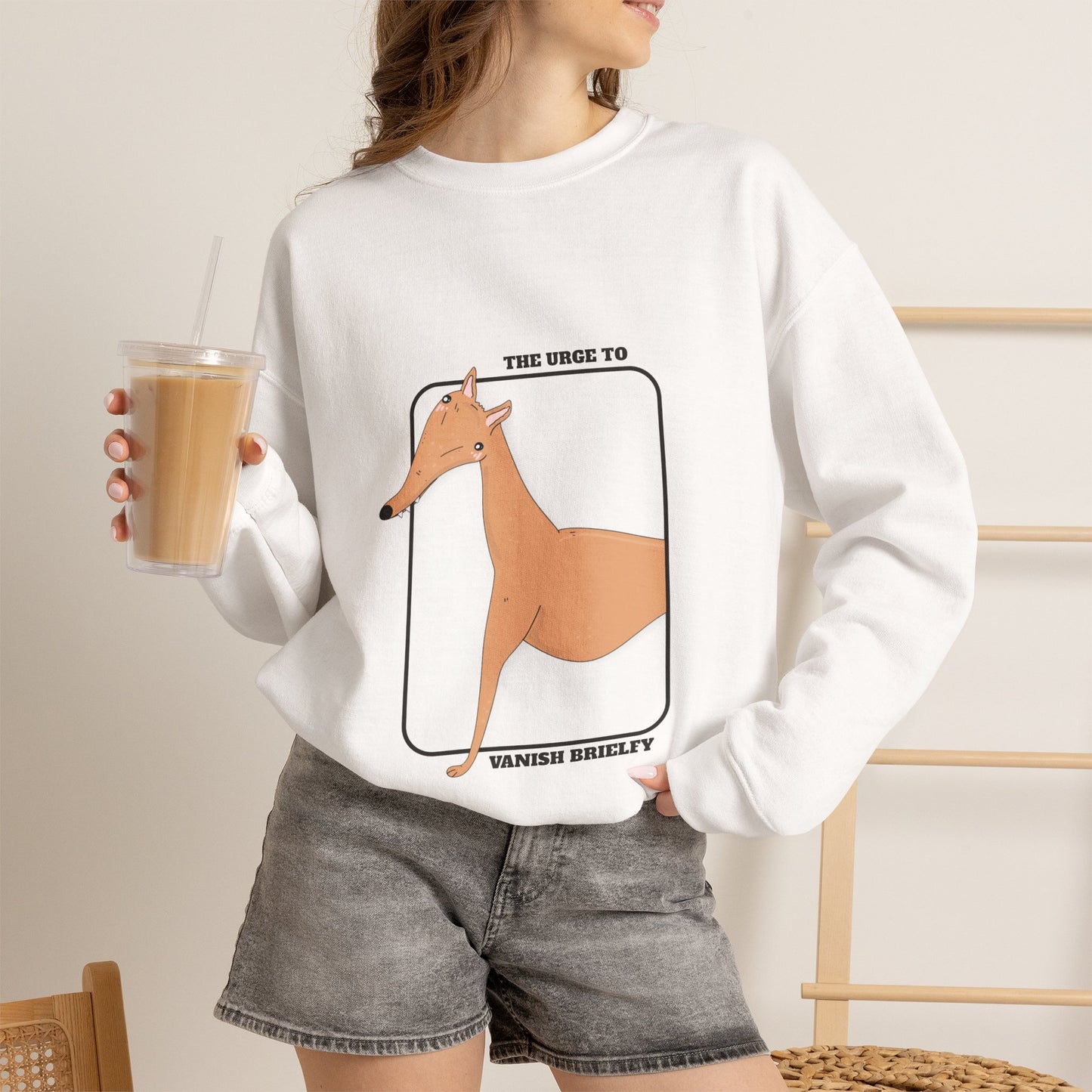 Cute Dog Graphic Sweatshirt | Greyhound jumper | Dog Lover Gift | Sighthound Clothes | 'The Urge to Vanish Briefly' Cozy Crewneck