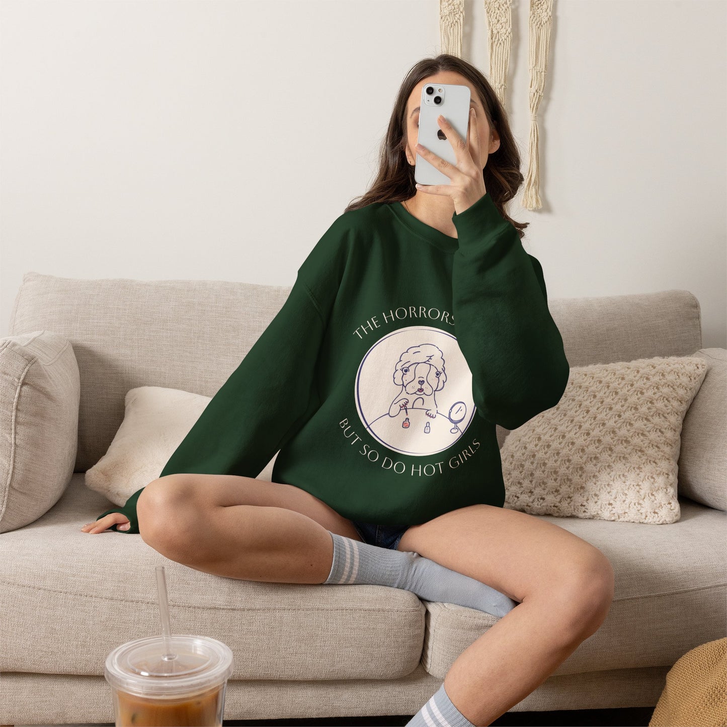 The Horrors Persist But So Do Hot Girls Sweatshirt | Funny Sweatshirt | Trendy Graphic Crewneck | Cute Dog Sweater | Bulldog | Boston Terrier | Meme dog