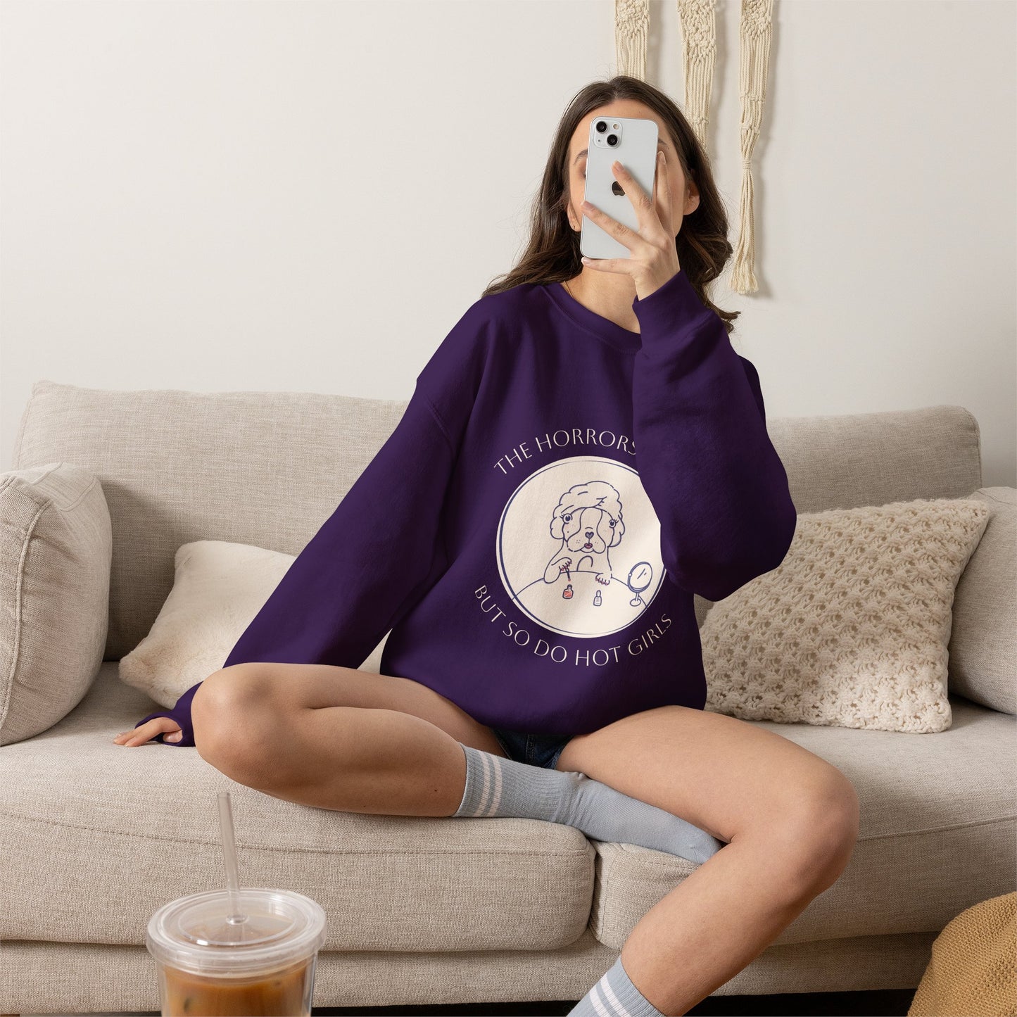 The Horrors Persist But So Do Hot Girls Sweatshirt | Funny Sweatshirt | Trendy Graphic Crewneck | Cute Dog Sweater | Bulldog | Boston Terrier | Meme dog