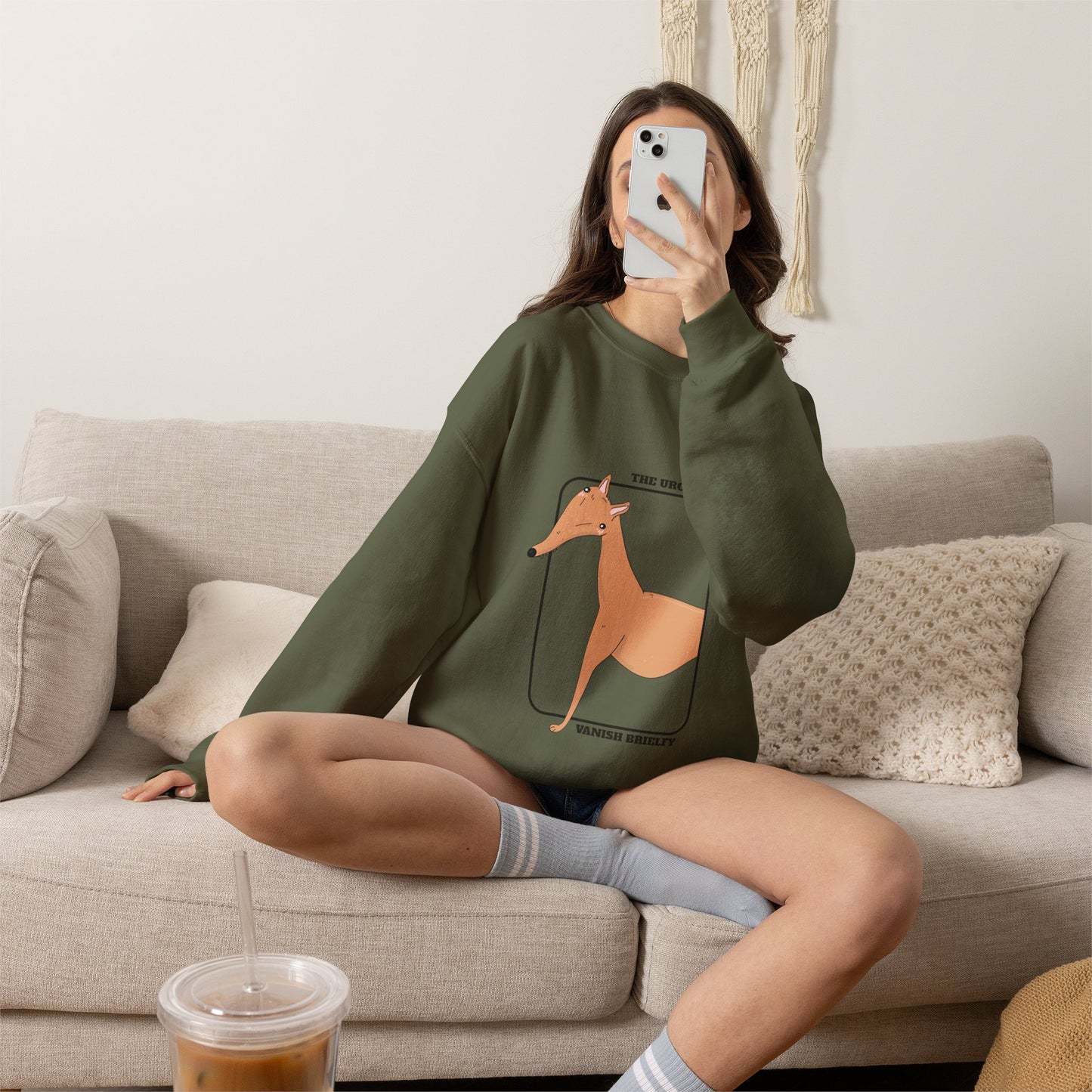 Cute Dog Graphic Sweatshirt | Greyhound jumper | Dog Lover Gift | Sighthound Clothes |  'The Urge to Vanish Briefly' Cozy Crewneck